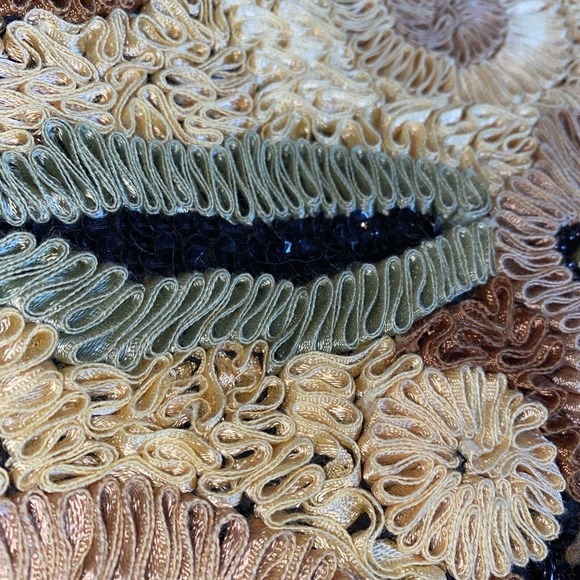 Silk Cocktail Jacket Life & Style Broquet Sequin Beaded Black Gold Olive India - Picture 2 of 16